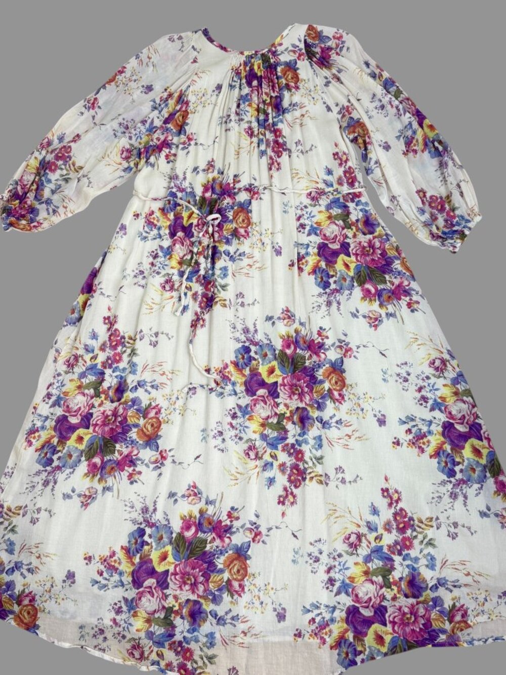 Auguste Maxi Dress Cotton Blend Floral Cottagecore Romantic Beige Multi (M) - Picture 7 of 10
